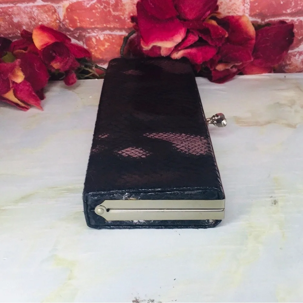 Vintage 80s Black Patent Snakeskin Box Clutch